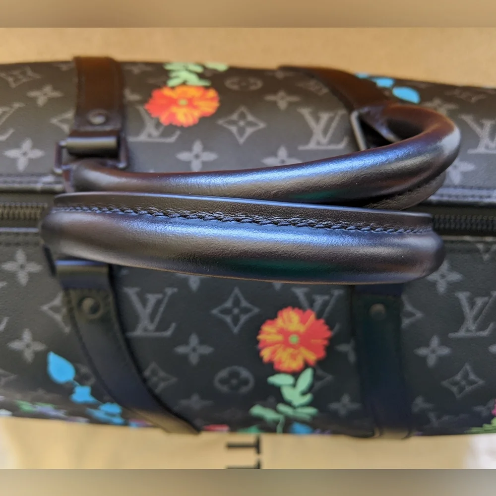 Louis Vuitton Monogram Eclipse Foliage Keepall Bandouliere 50